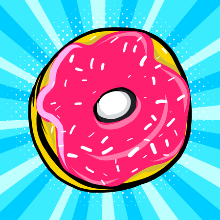 Sweet donut in pop art style. Vector illustration, clipart.のイラスト素材