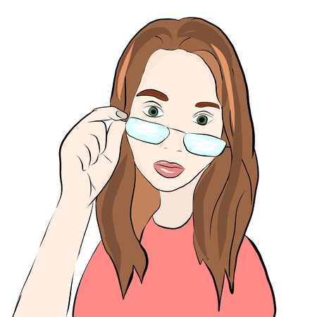 Girl in glasses. Vector illustration isolated on white background, clipart.のイラスト素材