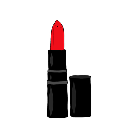 Red hand drawn lipstick. Makeup collection. Vector template.のイラスト素材