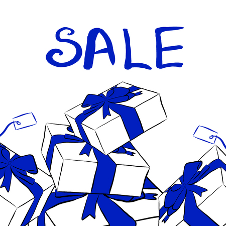 Boxes with gifts and bows, vector illustration isolated on white background.のイラスト素材