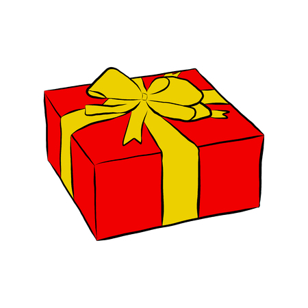 Box with gift and bow, vector illustration isolated on white background.のイラスト素材