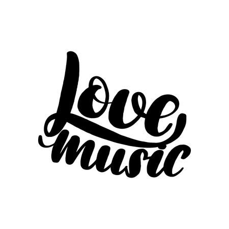 Love music lettering card. Typographic design isolated on white background. Vector illustration.のイラスト素材