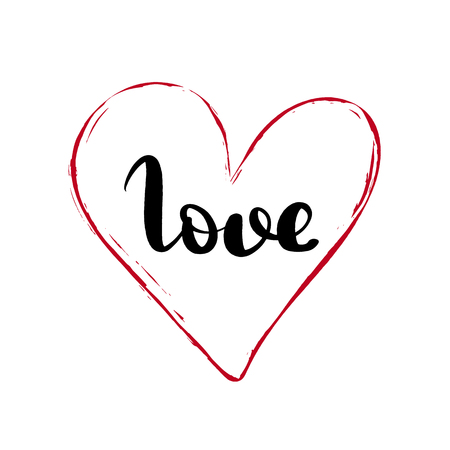 Love brush lettering. Valentine's Day card. 
 Typographic design isolated on white background. Vector illustration.のイラスト素材