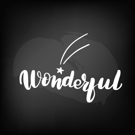 Chalkboard blackboard lettering wondreful. Handwritten text, chalk on a blackboard, vector illustration.のイラスト素材