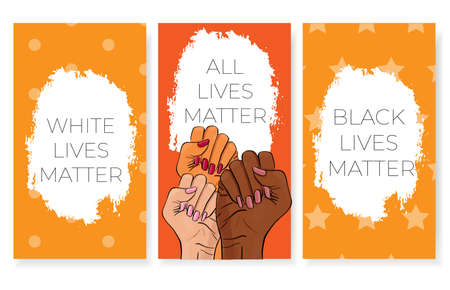 Stop racism. Black lives matter. African American arm gesture. Anti discrimination, help fighting racism poster, tolerance acceptance banner. People equality template vector stock illustration.のイラスト素材