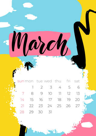 March 2021 calendar. Editable template. Wall calendar plannerのイラスト素材