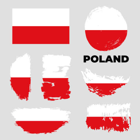 Grunge Poland flags set. Vector stock illustrationのイラスト素材