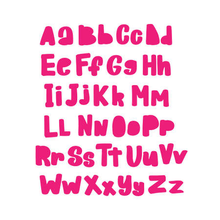 Hand drawn rose brushed alphabet, pink sketch font, letters.のイラスト素材