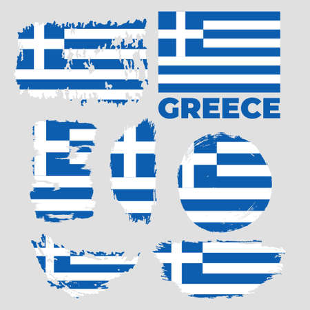 Greece flag, vector illustration on a gray background.のイラスト素材