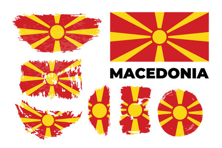Happy independence day of North Macedonia. brush stroke flag background.のイラスト素材