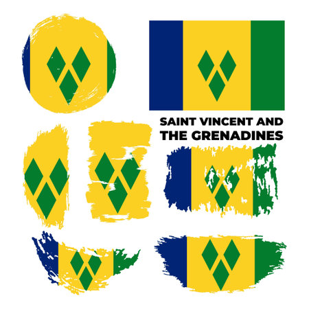 Abstract brush painted grunge flag of Saint Vincent and the Grenadinesのイラスト素材
