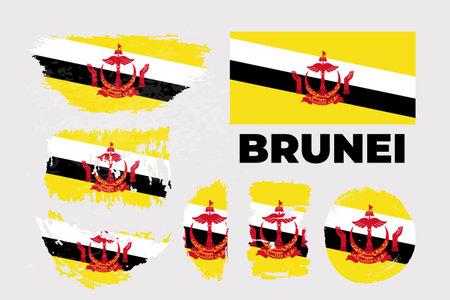 Grunge brush stroke with Brunei national flag. Style watercolor drawing.のイラスト素材