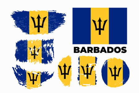 Grunge brush stroke with Barbados national flag. Watercolor painting flag.のイラスト素材