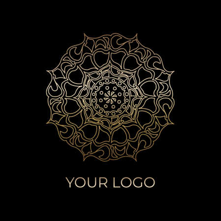 Calligraphic star Ornament Frame Lines. Round gold logo. Restaurant menu.のイラスト素材