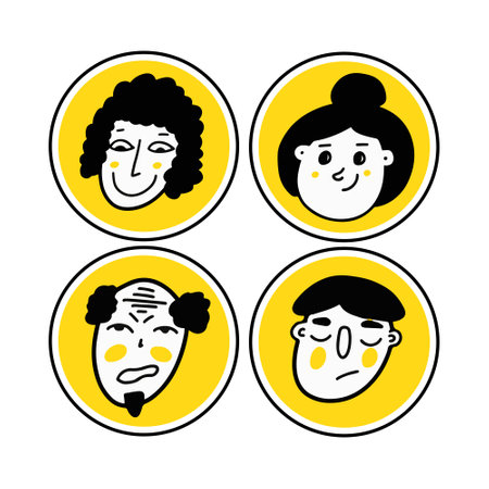 Hand drawn faces. Set of people avatars for social mediaのイラスト素材