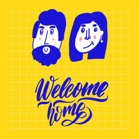 Hand drawn Black simple inscription lettering text Welcome Homeのイラスト素材