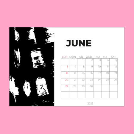 June 2022 page, Calendar 2022 template, Desk calendar, planner design, Wall calendar, week starts on sundayのイラスト素材
