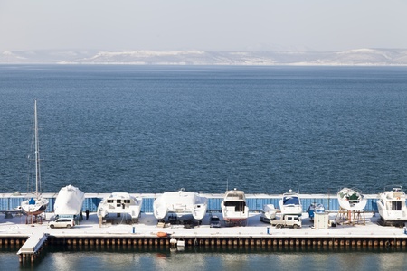 Boats are put on the mooring on wintering