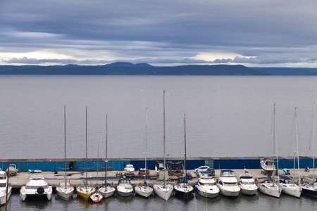 The cloudy sky over the sea in the early summer morningの写真素材