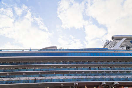 The big ocean liner at a mooring wall waiting for withdrawalのeditorial素材