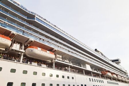 The big ocean liner at a mooring wall waiting for withdrawalのeditorial素材