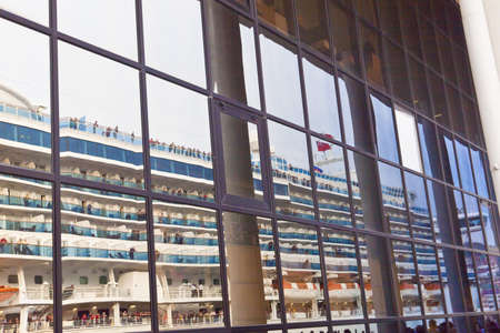 The big ocean liner at a mooring wall waiting for withdrawalのeditorial素材