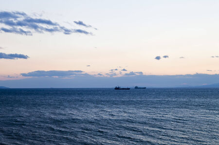 Sea landscape in the light of the evening sunの写真素材
