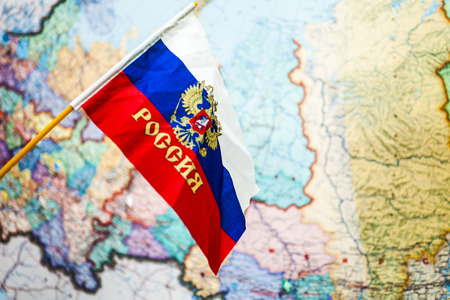 Flag of Russia against the Russian landの写真素材