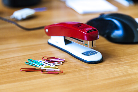 At office among office accessories and office equipmentの写真素材