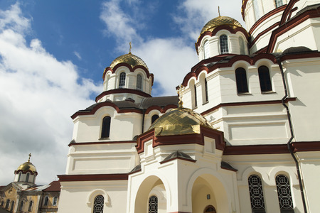 The orthodox church sparkles on the sun the gold domes