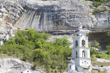 The orthodox church in mountains is constructed in a hard-to-reach spotの写真素材