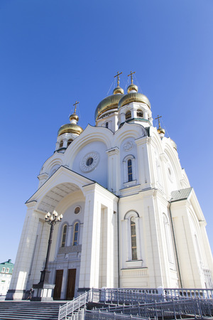 The beautiful Orthodox church brightly sparkles in the sunの写真素材