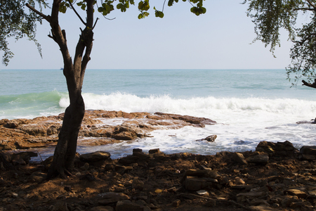 The beautiful view of the sea evokes reminiscence about rest in the southの写真素材