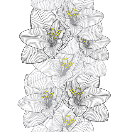 Seamless hand-drawing floral background with flower amaryllis. Vector illustration.のイラスト素材