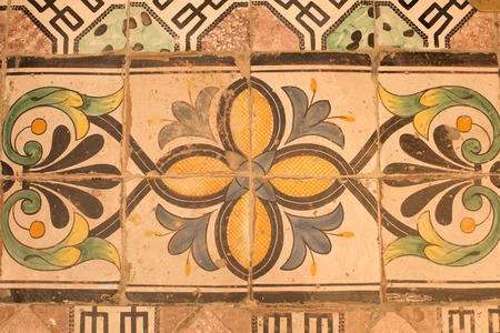 Vintage floor tiles in San Pantaleone Cathedral , ornament, Ravello, Italy