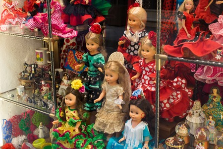 Dolls in dresses for flamenco dance, souvenirs in the shop in Spainの写真素材