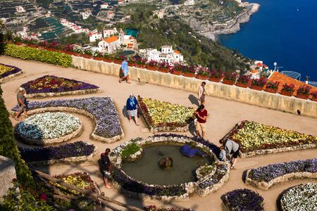Ravello, Italy - April 11, 2017: Tourists in the flower garden Rufolo Villaのeditorial素材