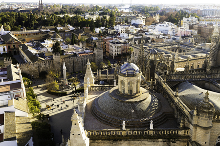 Panorama of the city of Seville, Andalusia, Spain. View of the gothic cathedralの写真素材