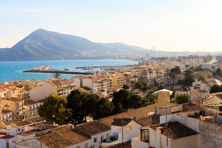 View of the tiled roofs of Altea village, Alicante, Spain.の写真素材