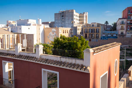 Cartagena, Spain - November 17, 2017: Remains of facades of old houses on a city streetのeditorial素材
