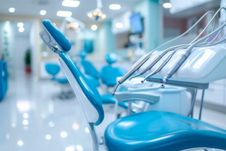 Dental clinic background with copy space. Interior of a modern dental officeの素材