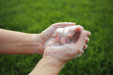 Washing hands rubbing with soap man for corona virus prevention, hygiene to stop spreading...