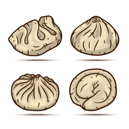 Set of dumplings. Dim sum set. Vector illustration.のイラスト素材