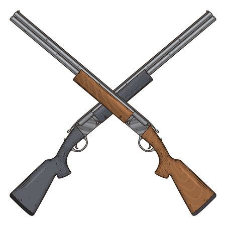 Two crossed shotguns, vector illustration isolated on white background.のイラスト素材