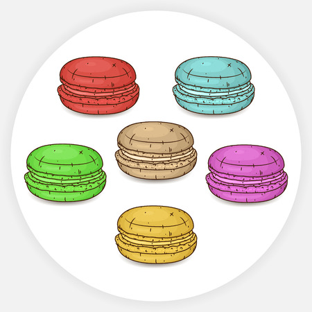 Macaron cookies with different flavors. Vector illustration.のイラスト素材