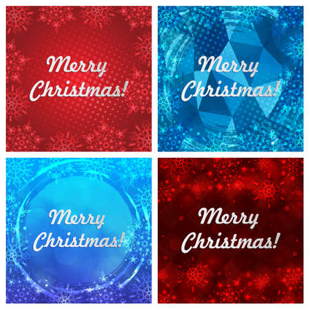 Set of four winter backgrounds. Winter frame with snowflakes. Christmas Greeting Card. New Year background with space for your text. Winter template. Christmas backdrop. New Year flyer.のイラスト素材