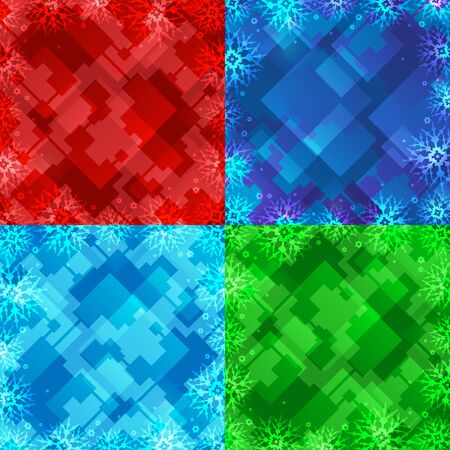 Set of four winter backgrounds. Winter frame with snowflakes. Christmas Greeting Card. New Year background with space for your text. Winter template. Christmas backdrop. New Year flyer.のイラスト素材