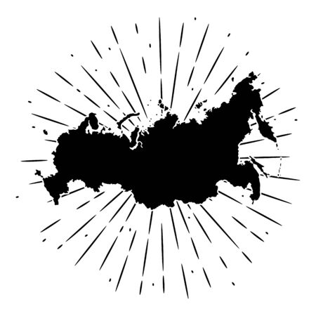 Vector illustration with map Russia and divergent rays. Used for poster, banner, web, t-shirt print, bag print, badges, flyer, logo design and more.のイラスト素材