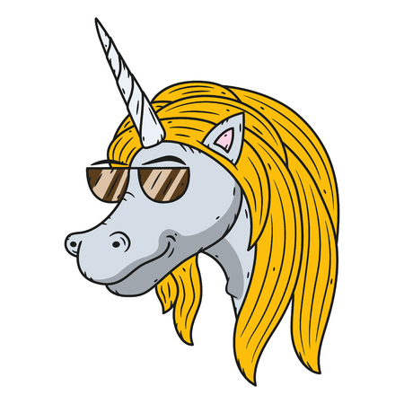 Unicorn with sunglasses. Vector illustration isolated on white background.のイラスト素材