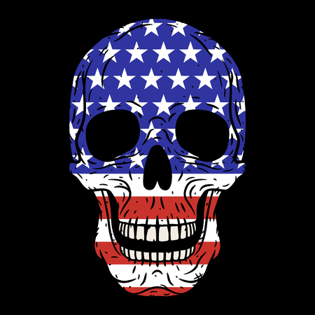 Human skull with American flag isolated on black background.のイラスト素材